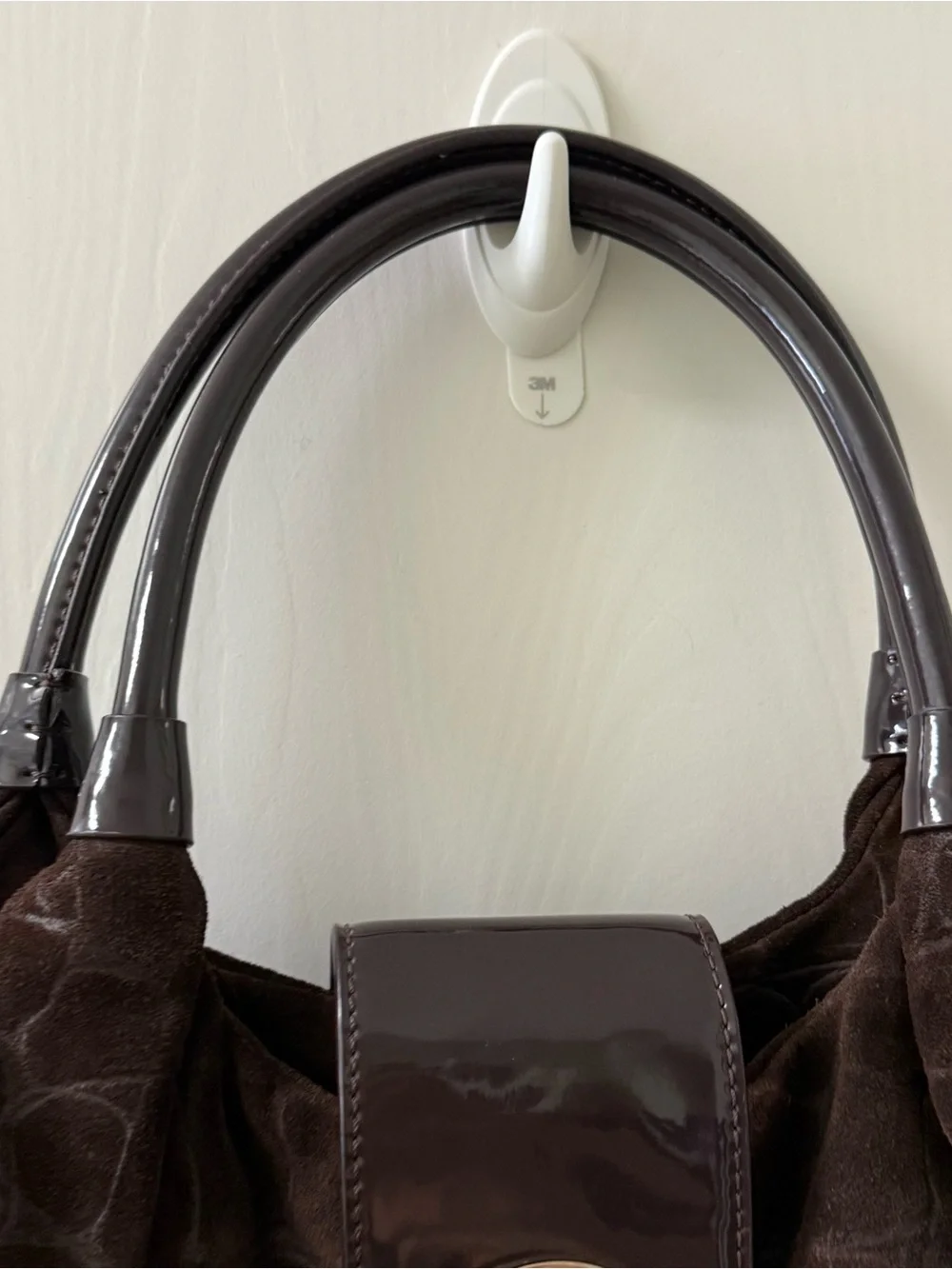 kate spade Brown Croc-Embossed Suede Satchel with Patent Trim